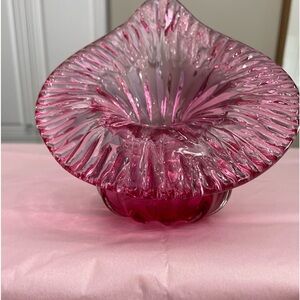 EUC Beautiful Vintage Angelo Rossi Cranberry Glass Jack in the Pulpit Vase